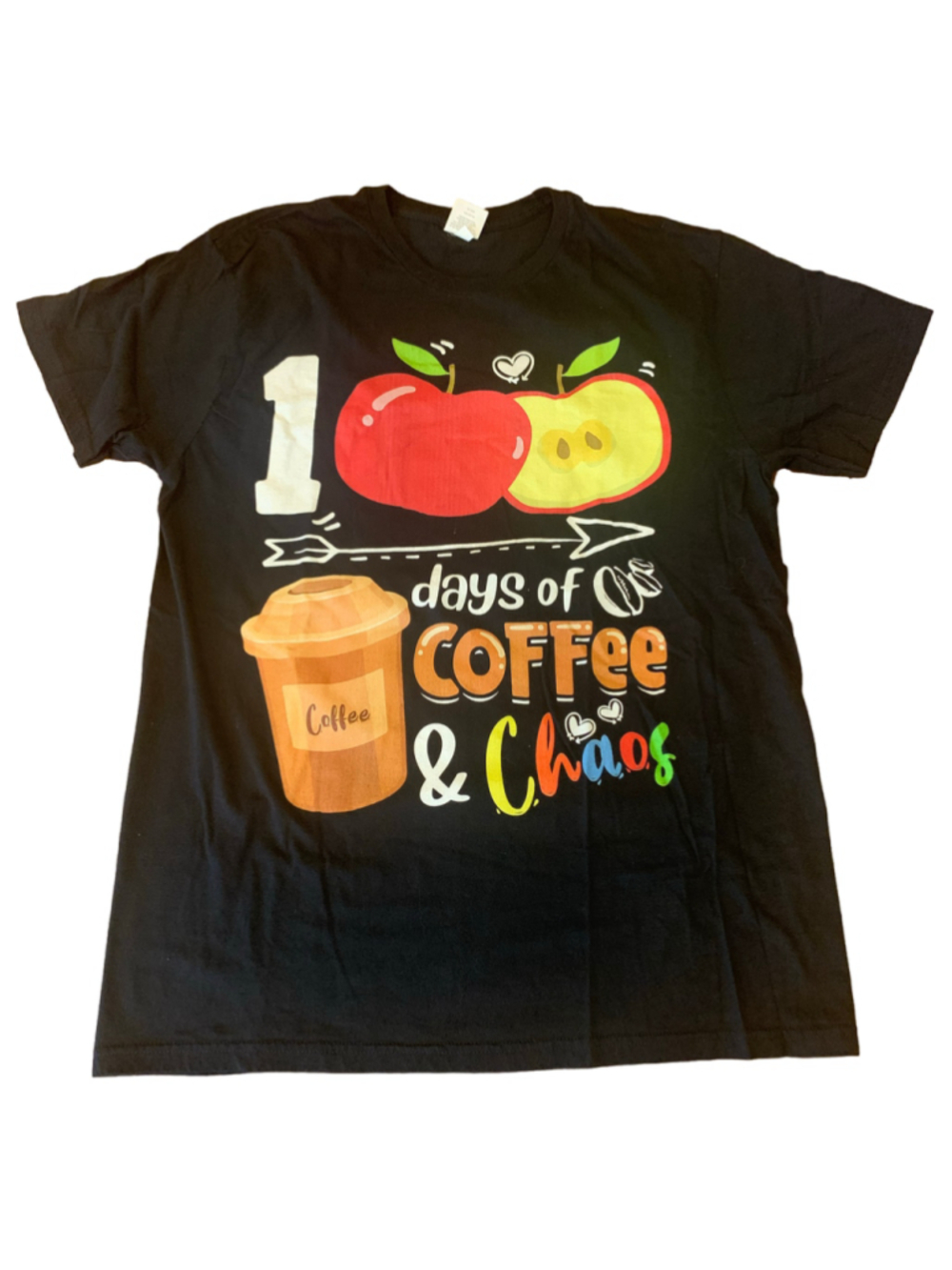 Unbranded 100 Days of Coffee & Chaos Graphic Teacher Tee Black Size L